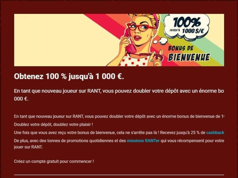 Rant Casino bonus bienvenue